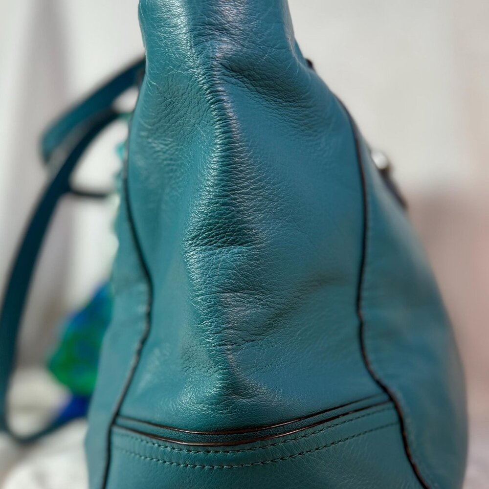 Coach Taylor Leather Alexis Caryall Tote in Teal Blue with Scarf and Chain - Picture 3 of 13